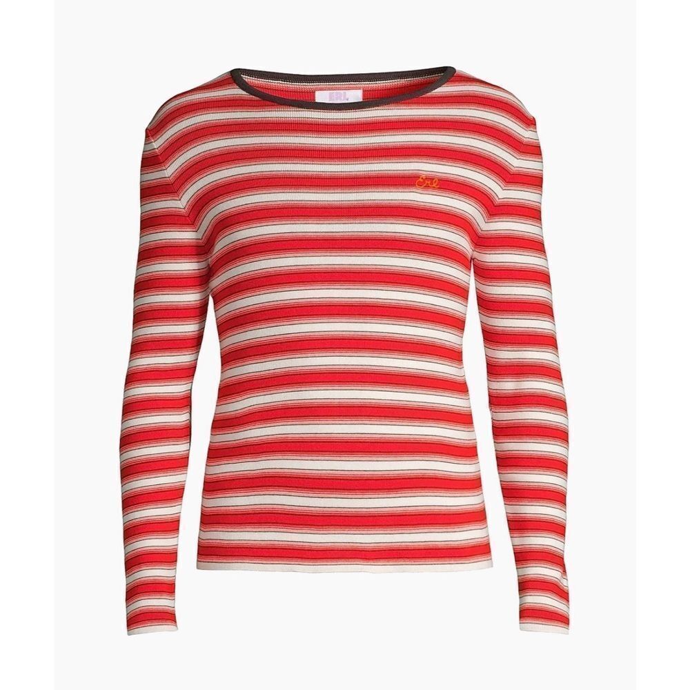 NWOT ERL White and Red Embroidered Striped Sweater